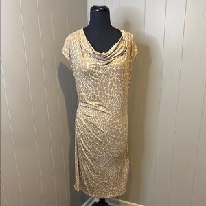 MICHAEL Michael Kors Women’s Small Tan Ruched Cowl Neck Midi Dress